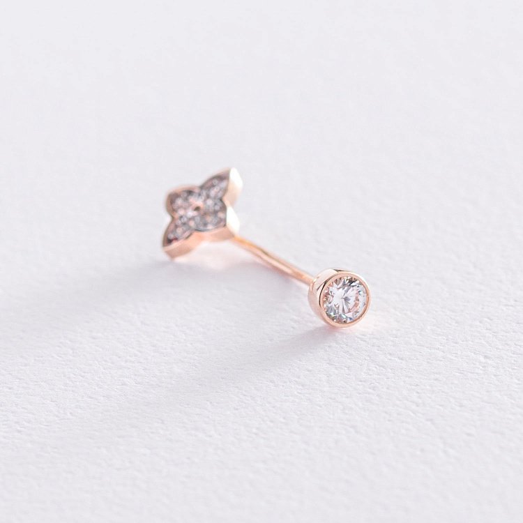 Золотий пірсинг в пупок "Конюшина" з фіанітами пир00258 від ювелірного магазину Онікс - 1