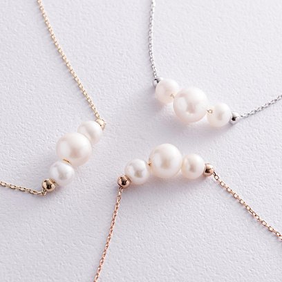 Колье с шариками и жемчугом (красное золото) кол02406 №2