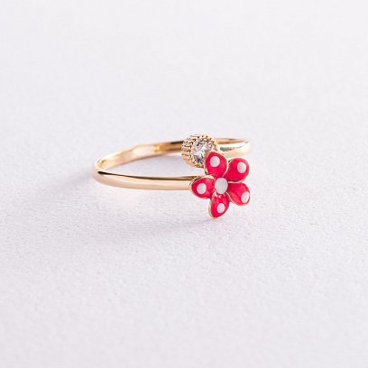 Дитяча золота каблучка Квіточка з фіанітом к03457