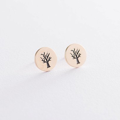 Сережки-пусети "Древо" в жовтому золоті с06714