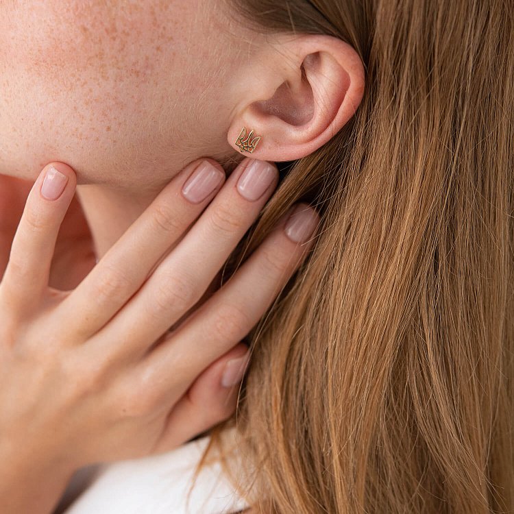 Золоті сережки - пусети "Герб України - Тризуб" с07958 від ювелірного магазину Онікс - 8