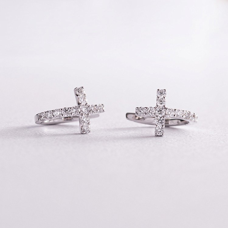 Золотые серьги "Крестики" с бриллиантами сб0363nl от ювелирного магазина Оникс - 1