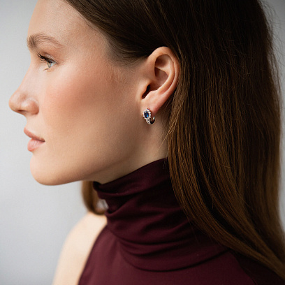 Золотые серьги с бриллиантами и сапфирами сб0575ca №2