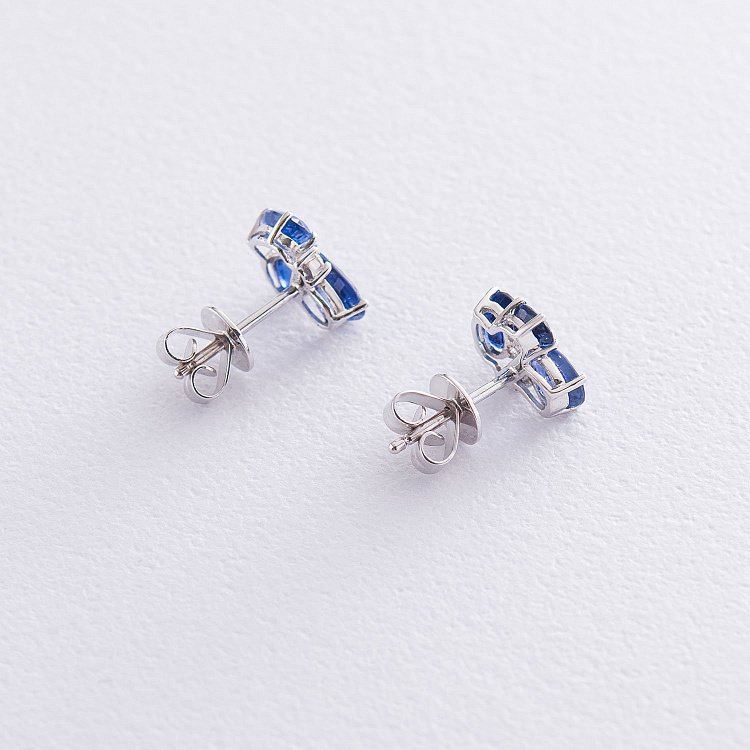 Золоті сережки-пусети (сапфір, діамант) сб0248sth від ювелірного магазину Онікс - 2