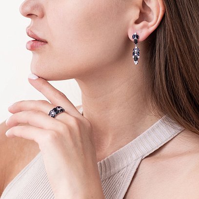 Серебряное кольцо с синтетическими сапфирами и фианитами 1370/1р-NSPH №3