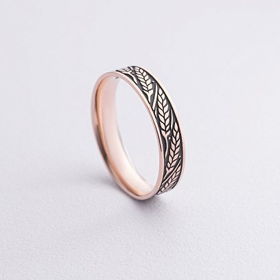 Обручальное золотое кольцо "Колосок" с чернением 240581300 №5