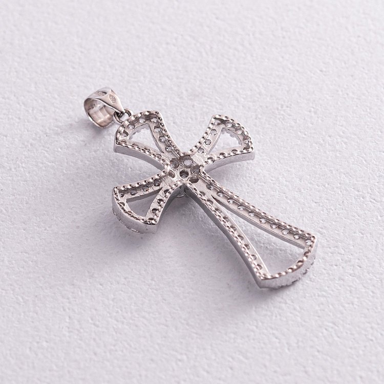 Срібний хрест з фіанітами 132006 від ювелірного магазину Онікс - 2