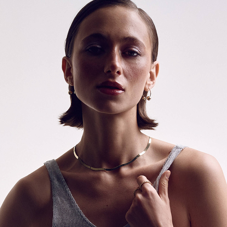 Колье "Наоми" в желтом золоте (снейк) ц00459 от ювелирного магазина Оникс - 18