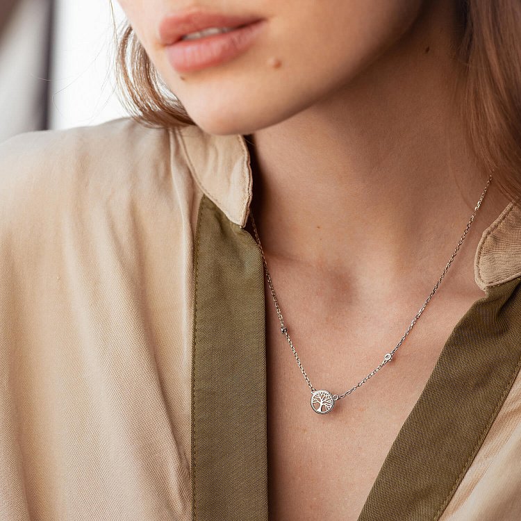 Серебряное колье "Древо жизни" (фианит) 18816 от ювелирного магазина Оникс - 5