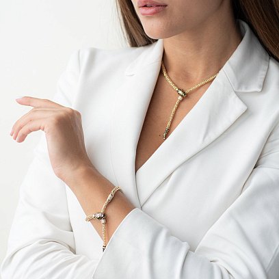 Кольє "Змія" в жовтому золоті (фіаніт, емаль) кол01728 №2