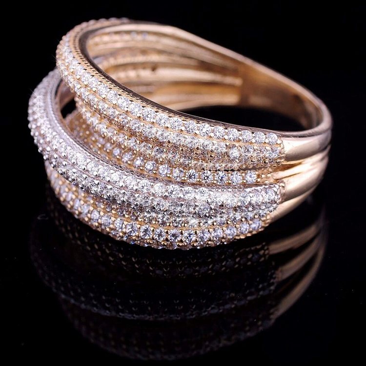 Женское кольцо из белого и желтого золота с фианитами к03307 от ювелирного магазина Оникс - 3