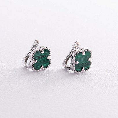 Сережки "Конюшина" в білому золоті (малахіт) с08401 №4