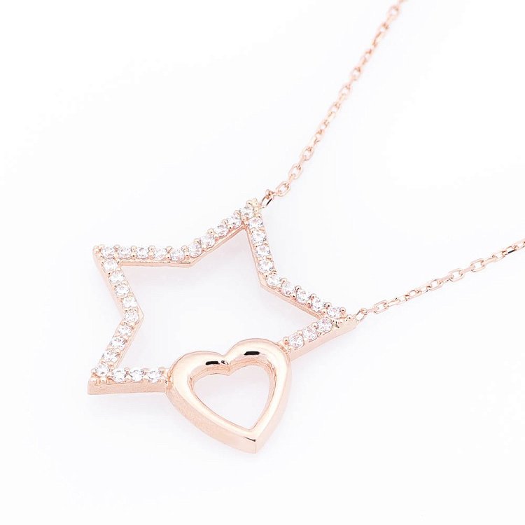 Золотое колье "Звезда и сердце" (фианиты) кол01092 от ювелирного магазина Оникс