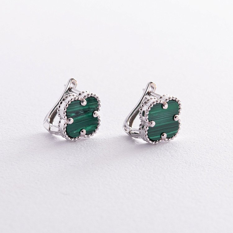 Сережки "Конюшина" в білому золоті (малахіт) с08401 від ювелірного магазину Онікс - 3