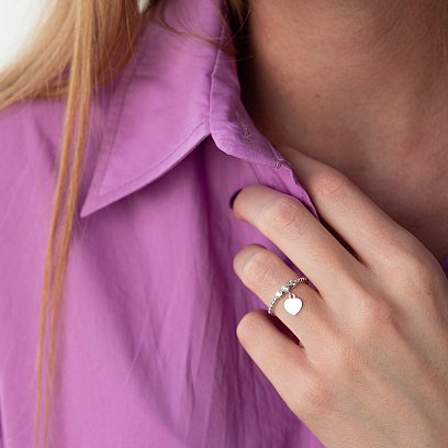 Золотое кольцо "Сердечко" с фианитами к06795 №4