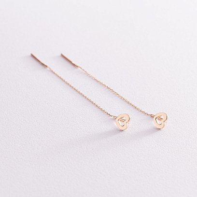 Золоті сережки - протяжки "Сердечки" с07657