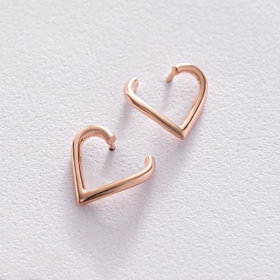 Серьги - пусеты "Сердечки" в красном золоте с08090 №2