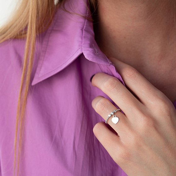 Золотое кольцо "Сердечко" с фианитами к06795 №4