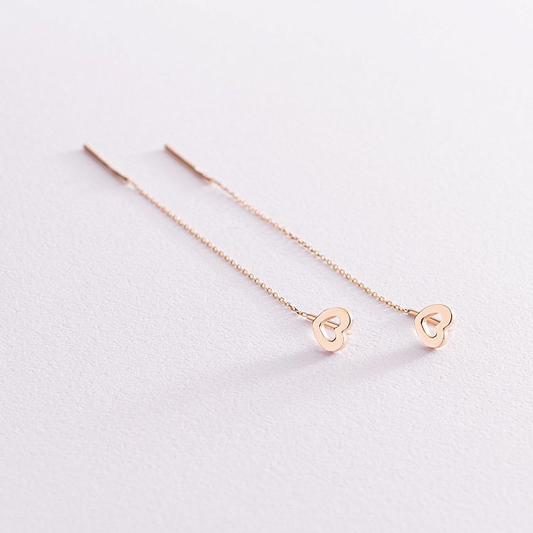 Золоті сережки - протяжки "Сердечки" с07657 від ювелірного магазину Онікс