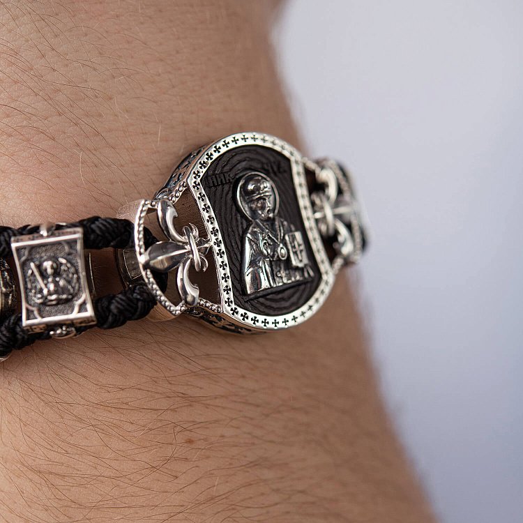 Срібний браслет "Миколай Чудотворець" (ебенове дерево) 627 - 3 Срібний браслет "Миколай Чудотворець" (ебенове дерево) 627 від ювелірного магазину Онікс - 3