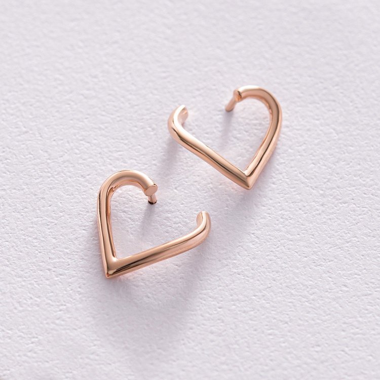 Серьги - пусеты "Сердечки" в красном золоте с08090 от ювелирного магазина Оникс - 1