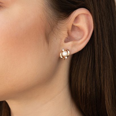 Золоті сережки з культ. прісн. перлами і фіанітами с05238 №4