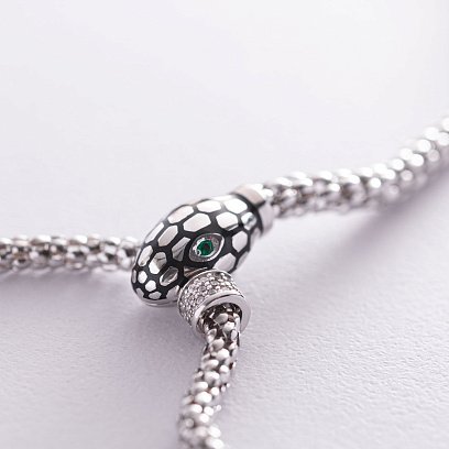 Колье "Змея" в белом золоте (фианит, эмаль) кол01726 №3