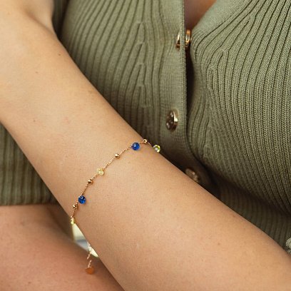 Золотой браслет "Независимая" с шариками (синие и желтые фианиты) б05326 №2