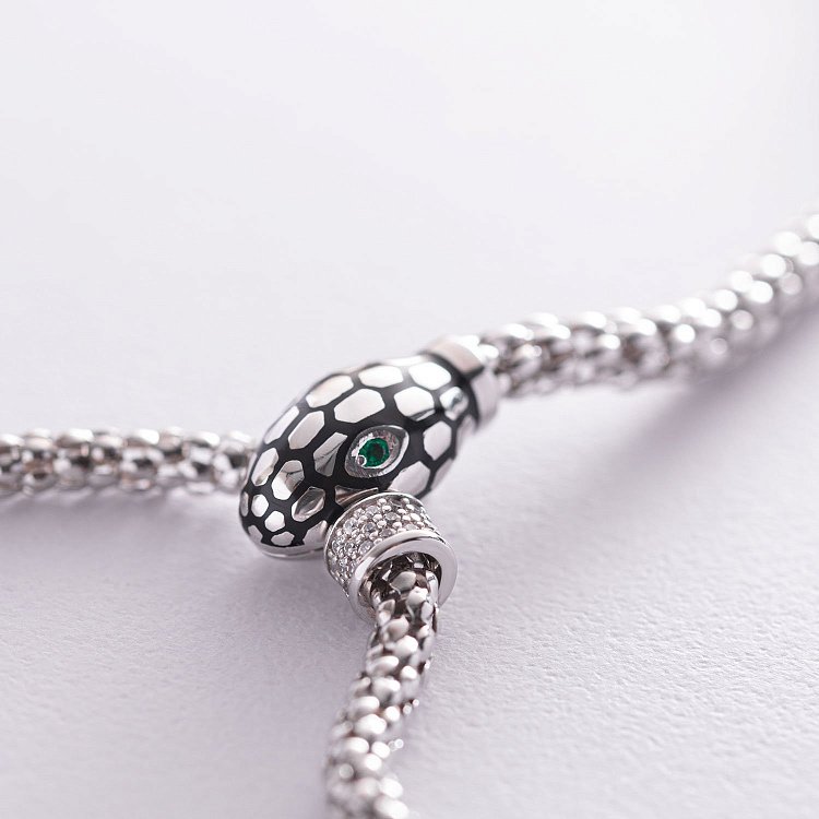 Колье "Змея" в белом золоте (фианит, эмаль) кол01726 от ювелирного магазина Оникс - 2