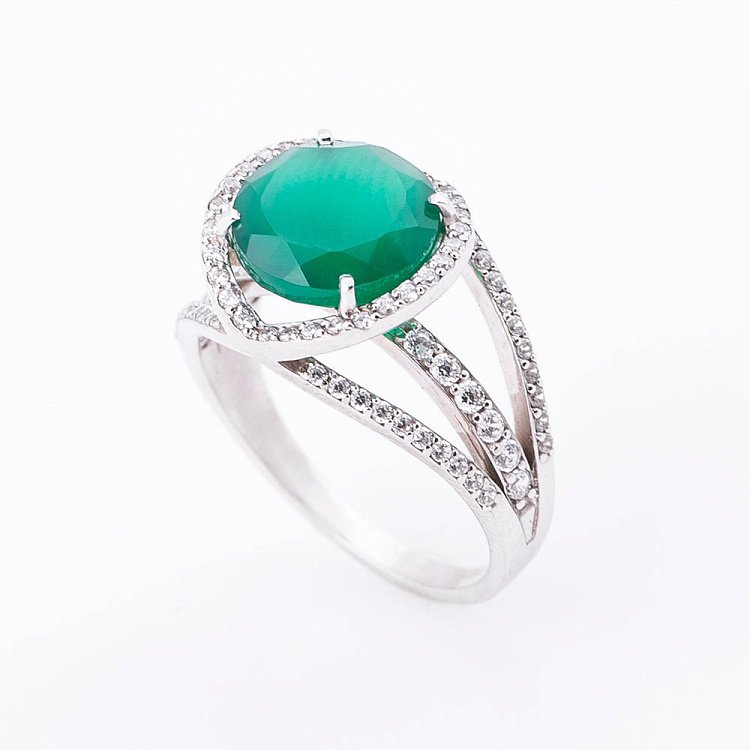 Золота каблучка з агатом і фіанітами 14032388a від ювелірного магазину Онікс