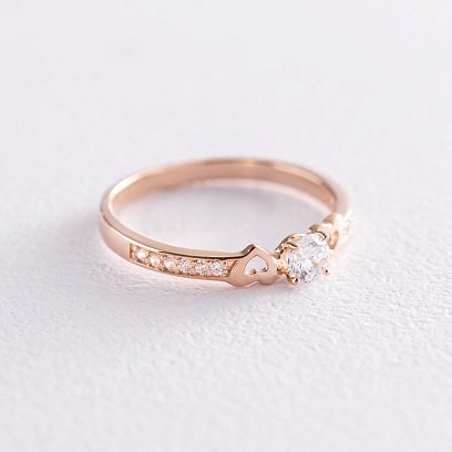 Золота заручальна каблучка "Сердечка" (фіаніти) к05800 №4