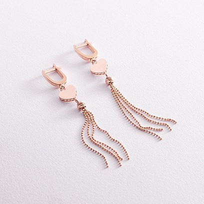 Золотые серьги "Сердечки" с цепочками с07847