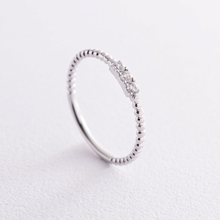 Кулькова каблучка "Мелоді" з фіанітами (біле золото) к07395 від ювелірного магазину Онікс - 2