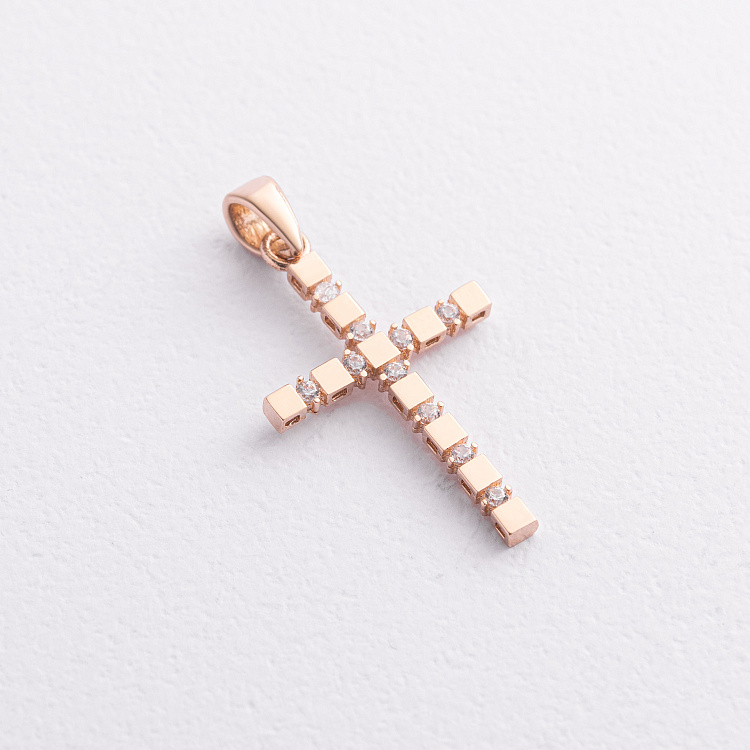 Крестик с фианитами S (красное золото) п04004 от ювелирного магазина Оникс