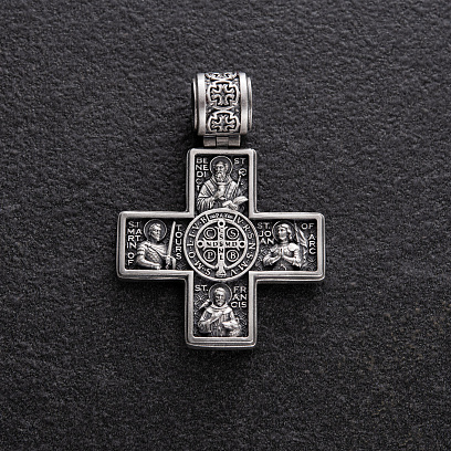 Срібний хрест "Ісус Христос із зображенням святих" 7608 №5