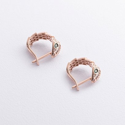 Серьги "Змеи" в красном золоте (фианиты) с09199 №3