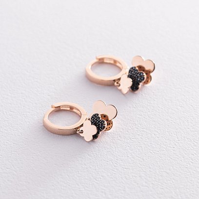 Золотые серьги-кольца Клевера (черные фианиты) с06706ч №5
