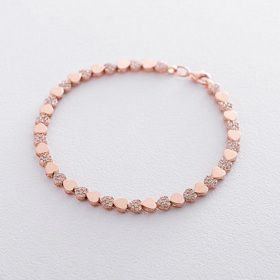 Золотий браслет з сердечками (фіаніт) б04070