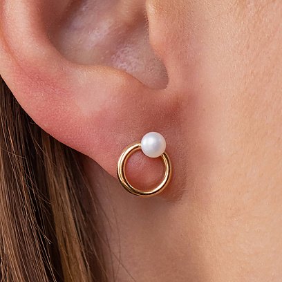 Сережки - пусети "Кругообіг" з перлами (жовте золото) с08223 №4