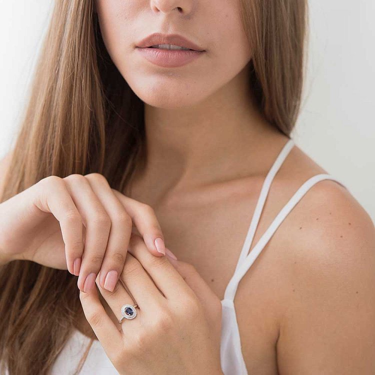 Золота каблучка з сапфіром і діамантами C01303R від ювелірного магазину Онікс - 5