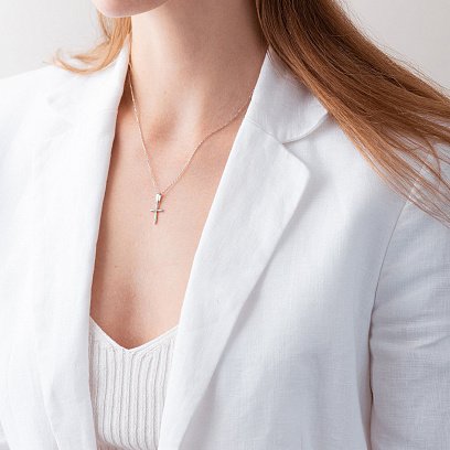 Золотое колье "Крестик" с фианитами кол02186 №3