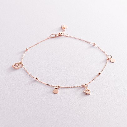 Золотой браслет "Сердечко и звездочка" на ногу б04347