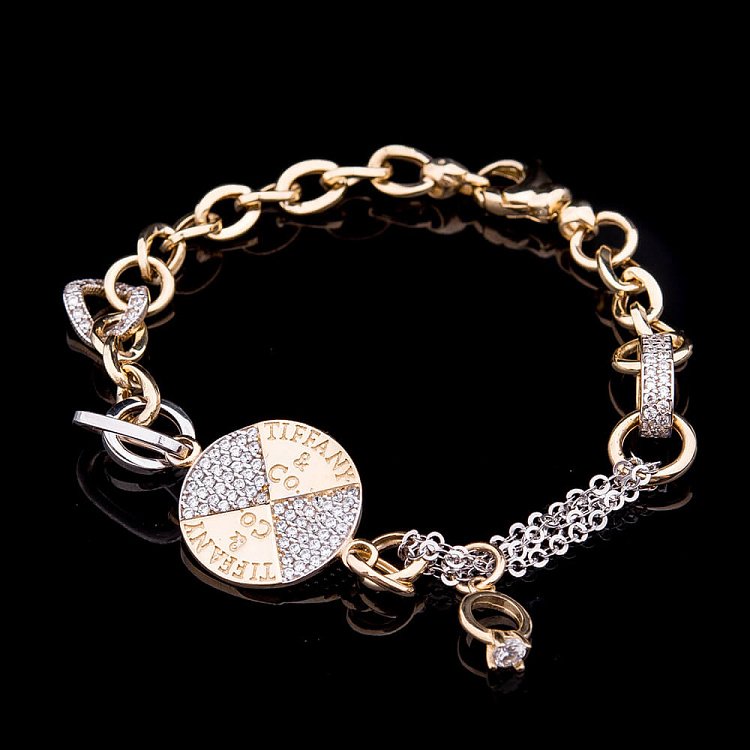 Эксклюзивный золотой браслет с фианитами в стиле "Тиффани" б02212 от ювелирного магазина Оникс - 1