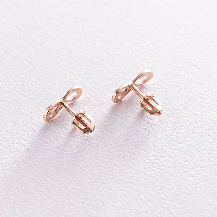 Серьги - пусеты "Бесконечность" в красном золоте с07173 от ювелирного магазина Оникс - 4