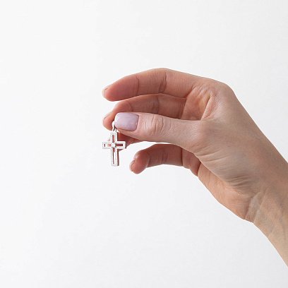 Срібний хрестик з фіанітами 132054 №2