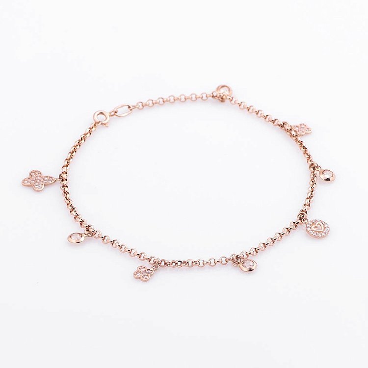 Золотой браслет на ногу с фианитами б02579 от ювелирного магазина Оникс - 3