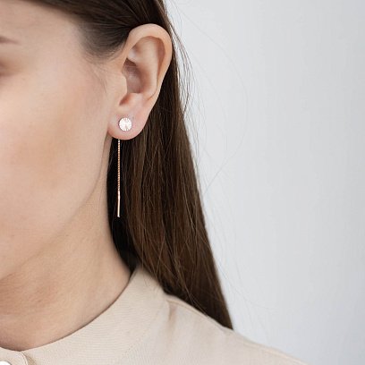 Золотые серьги-протяжки "Зонтики" с06269 №2