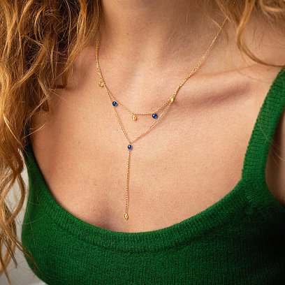 Золоте кольє - краватка "Українка" (сині та жовті фіаніти) кол02329 №2