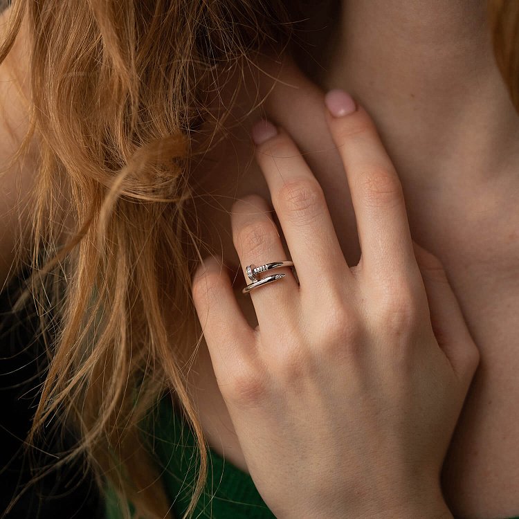 Каблучка "Цвях" з діамантами (біле золото) кб0475м від ювелірного магазину Онікс - 6