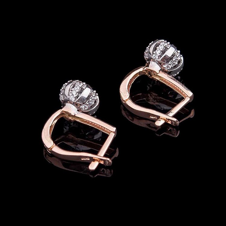 Золотые серьги с фианитами с04123 от ювелирного магазина Оникс - 2